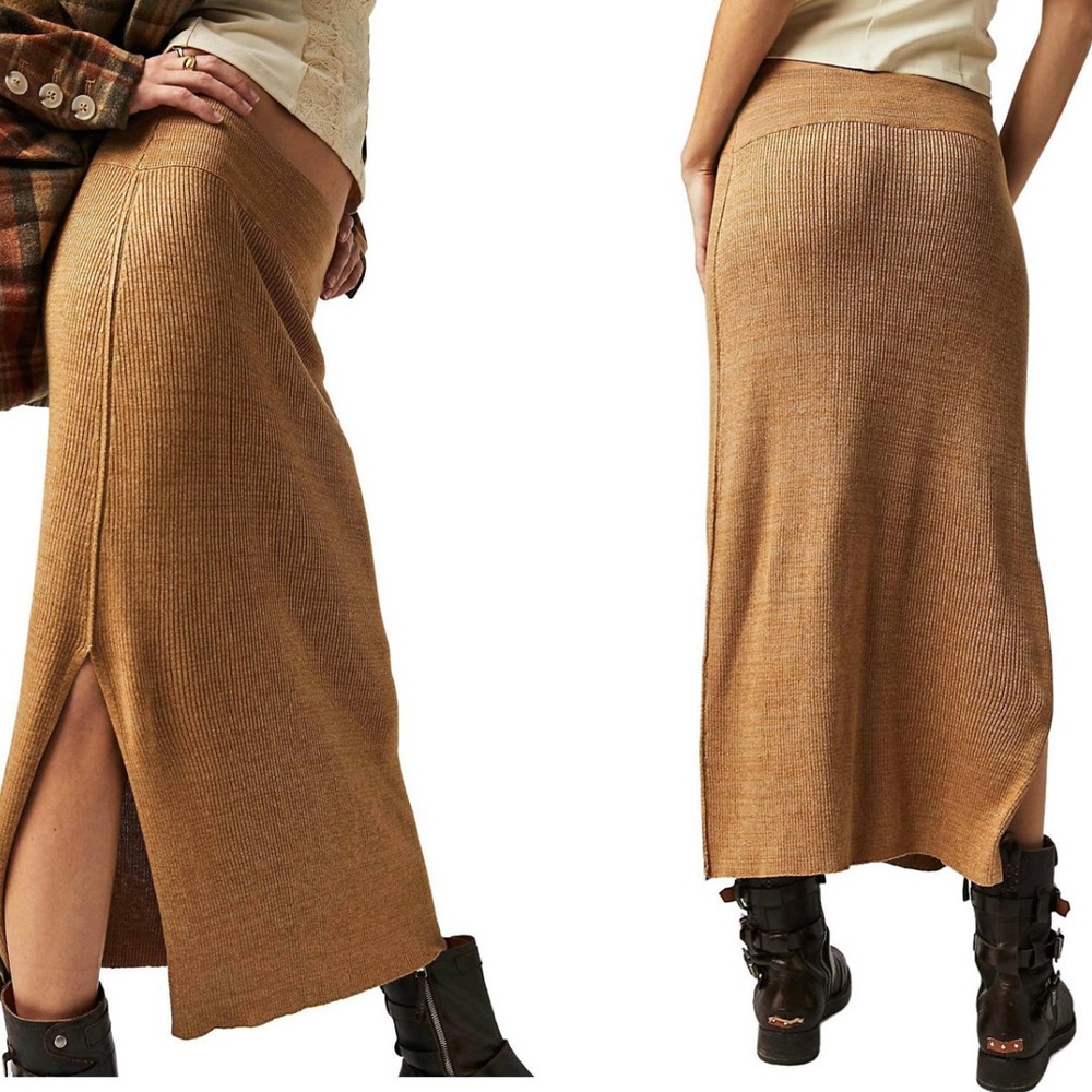Free People Golden Hour Midi Skirt ✨ Apple Pie Combo Size S | viscose neutral - Picture 13 of 14